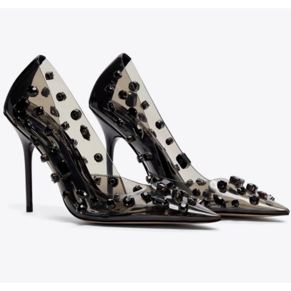 Good American Shoes - Good American Jeweled Emma Heel smoke new 7